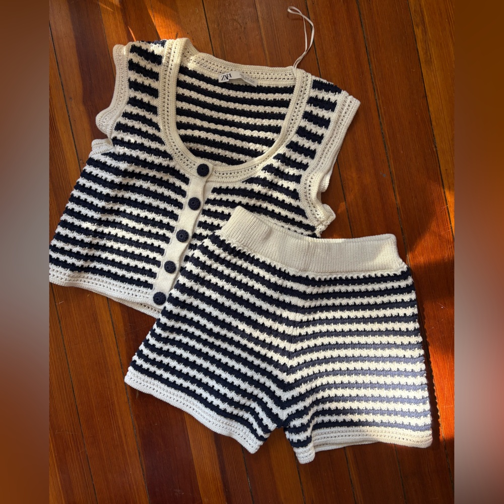 Zara Black and White Striped Knit Set